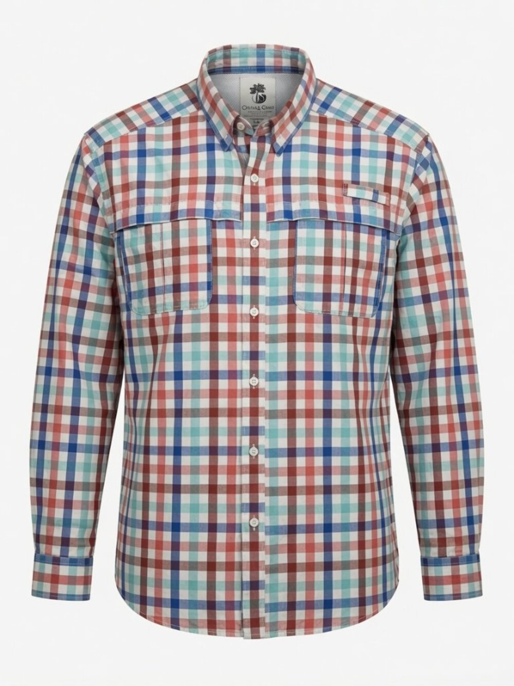 Ocean & Coast Mens XXL Long Sleeve Performance Vented Shirt Red White Blue Plaid